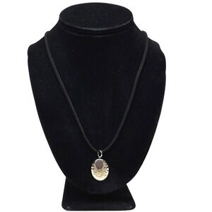 Silver Gold Tone Charm Pendant Necklace Black Suede Cord Chain Jewelry 13.5 in
